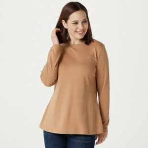 Isaac Mizrahi Live! Essentials Pima Cotton Crew Neck Swing Top - Hazel 1X